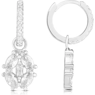 Sphera Milano Cubic Zirconia Drop Huggie Hoop Earrings In White