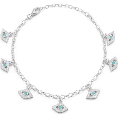Sphera Milano Cubic Zirconia Evil Eye Charm Anklet In Silver