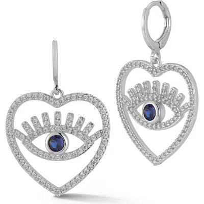 Sphera Milano Cubic Zirconia Evil Eye Heart Drop Earrings In Silver