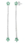 Sphera Milano Cubic Zirconia Flower Linear Drop Earrings In Silver/green