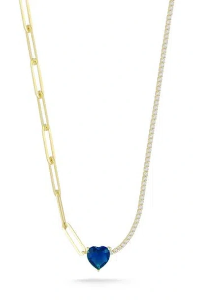 Sphera Milano Cubic Zirconia Heart Mixed Chain Necklace In Gold/blue