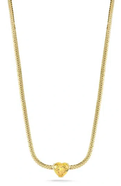 Sphera Milano Cubic Zirconia Heart Snake Chain Necklace In Gold