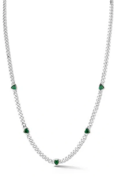Sphera Milano Cubic Zirconia Heart Station Curb Chain Necklace In Metallic