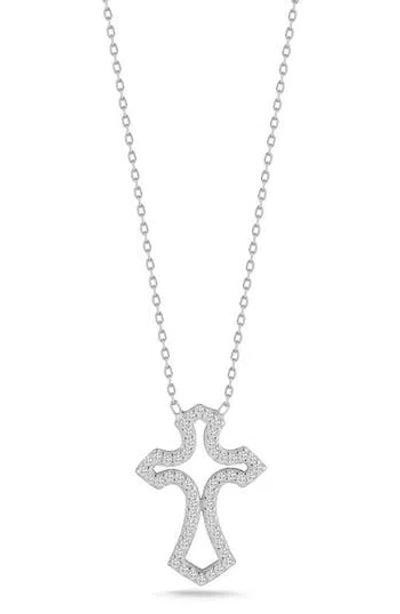 Sphera Milano Cubic Zirconia Open Cross Pendant Necklace In Metallic