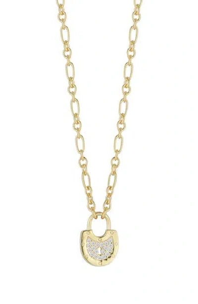 Sphera Milano Cubic Zirconia Padlock Pendant Necklace In Gold