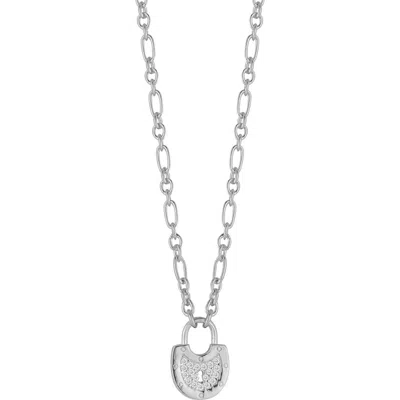 Sphera Milano Cubic Zirconia Padlock Pendant Necklace In Silver