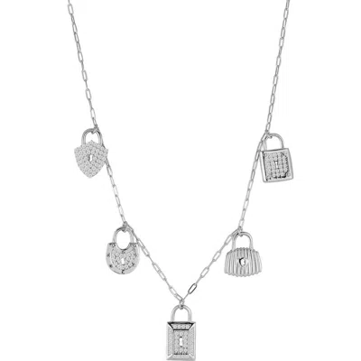 Sphera Milano Cubic Zirconia Padlock Station Necklace In Metallic