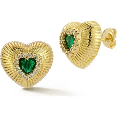 Sphera Milano Cubic Zirconia Puffy Heart Stud Earrings In Gold