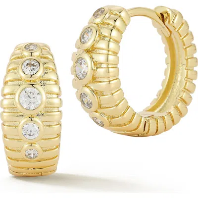Sphera Milano Cubic Zirconia Ribbed Huggie Hoop Earrings In Gold