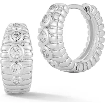 Sphera Milano Cubic Zirconia Ribbed Huggie Hoop Earrings In Metallic