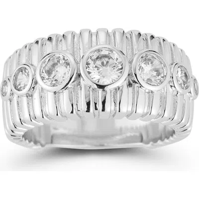 Sphera Milano Cubic Zirconia Ribbed Ring In Metallic