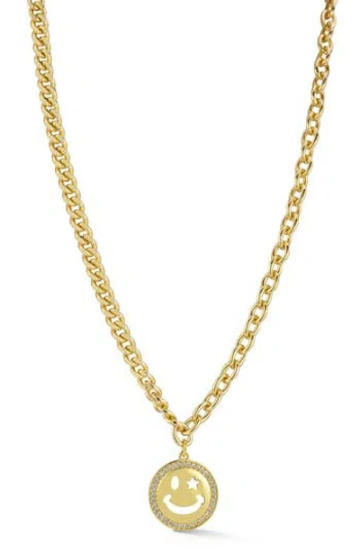 Sphera Milano Cubic Zirconia Smiley Face Pendant Necklace In Gold