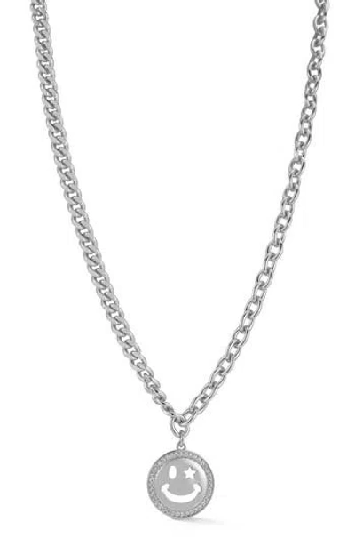 Sphera Milano Cubic Zirconia Smiley Face Pendant Necklace In Silver