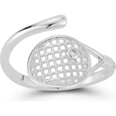 Sphera Milano Cubic Zirconia Tennis Racket Bypass Ring In Silver