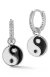 Sphera Milano Cubic Zirconia Yin & Yang Drop Huggie Hoop Earrings In Silver