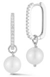 Sphera Milano Cultured Freshwater Pearl Hoop Earrings In Silver