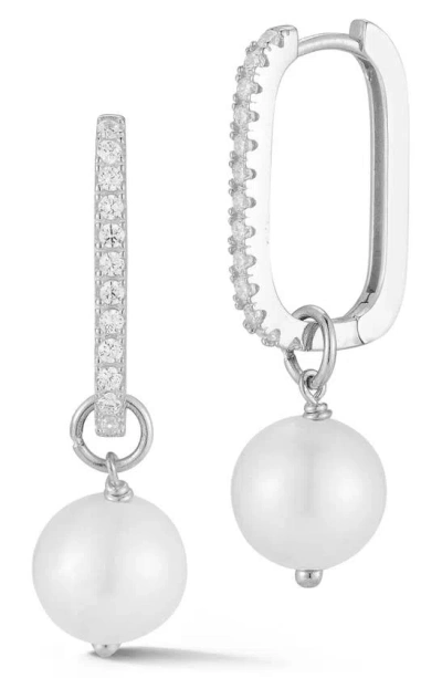 Sphera Milano Cultured Freshwater Pearl Hoop Earrings In Silver