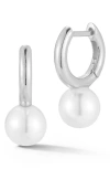 Sphera Milano Cultured Freshwater Pearl Hoop Earrings In Silver