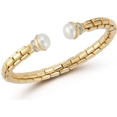 Sphera Milano Cultured Pearl And Cubic Zirconia Cuff Bracelet In Gold