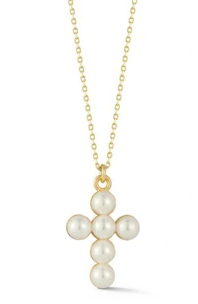 Sphera Milano 14k Over Silver 5mmmm Pearl Cross Pendant Necklace In Multi