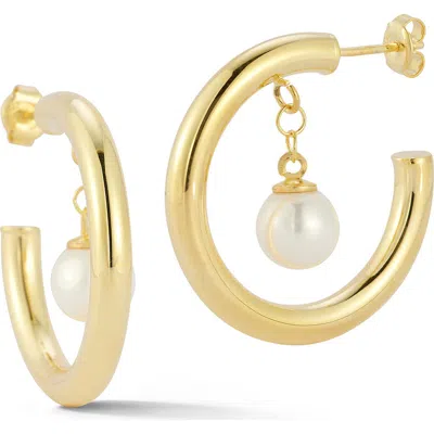 Sphera Milano Cultured Pearl Drop Hoop Earrings In Gold