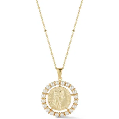 Sphera Milano 14k Gold Vermeil Synthetic Pearl Coin Pendant Necklace In Rose Gold
