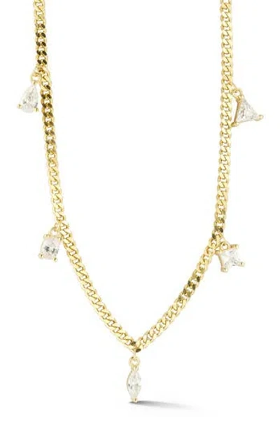 Sphera Milano Curb Chain Mixed Cut Cz Station Necklace In Gold