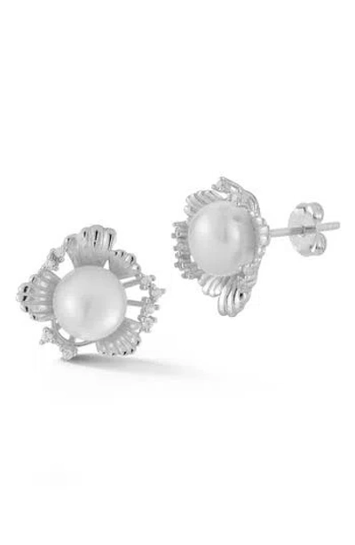 Sphera Milano Cz & Cultured Pearl Stud Earrings In Metallic