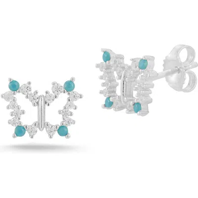 Sphera Milano Silver Synthetic Turquoise Cz Butterfly Earrings