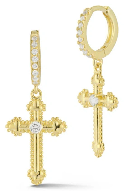 Sphera Milano Cz Cross Drop Huggie Hoop Earrings In Gold