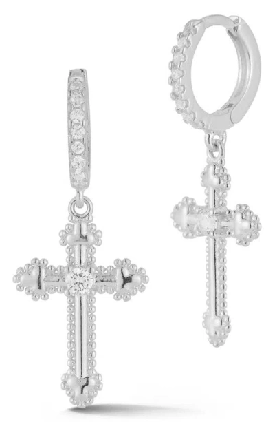Sphera Milano Cz Cross Huggie Earrings In Silver