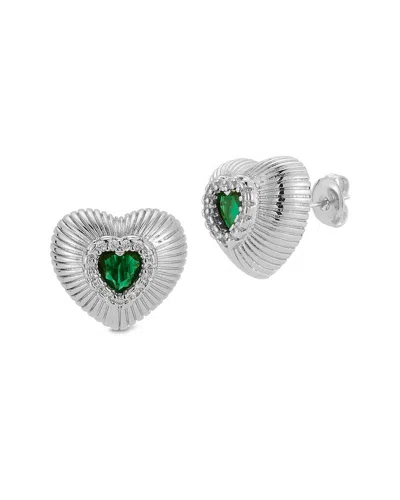 Sphera Milano Cubic Zirconia Puffy Heart Stud Earrings In Silver