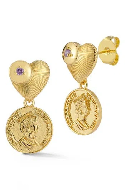 Sphera Milano Cz Heart & Coin Drop Earrings In Gold