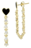 Sphera Milano Cz Heart Enamel Chain Drop Earrings In Gold/black