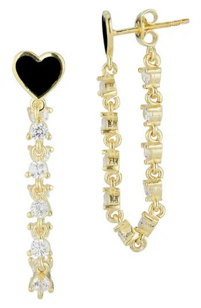 Sphera Milano Cz Heart Enamel Chain Drop Earrings In Gold