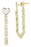 Sphera Milano Cz Heart Enamel Chain Drop Earrings In Gold/white