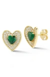 Sphera Milano Cz Pavé Double Heart Stud Earrings In Gold