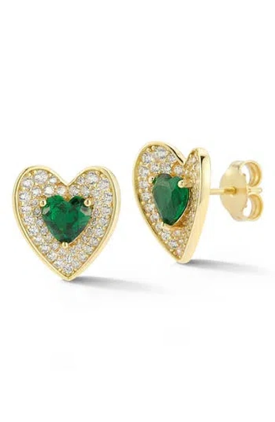 Sphera Milano Cz Pavé Double Heart Stud Earrings In Gold