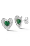 Sphera Milano Cz Pavé Double Heart Stud Earrings In Silver
