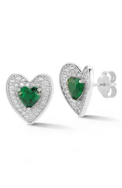 Sphera Milano Cz Pavé Double Heart Stud Earrings In Silver
