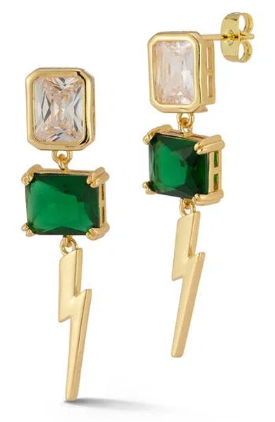Sphera Milano Cz Thunderbolt Drop Earrings In Gold
