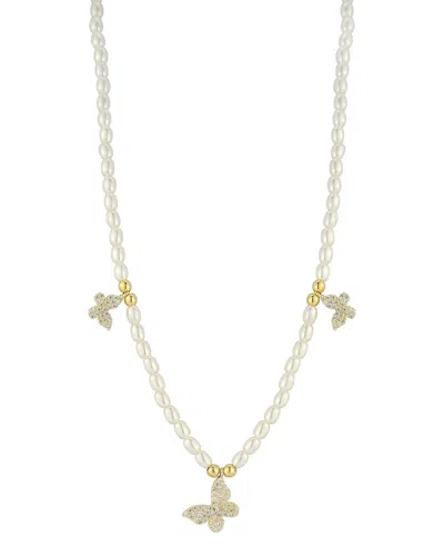 Sphera Milano 14k Over Silver 3mm Freshwater Cultured Cz Butterfly Necklace