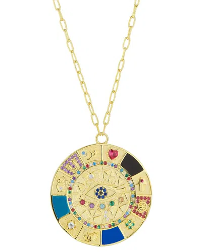 Sphera Milano 14k Over Silver Cz Evil Eye Medallion Necklace