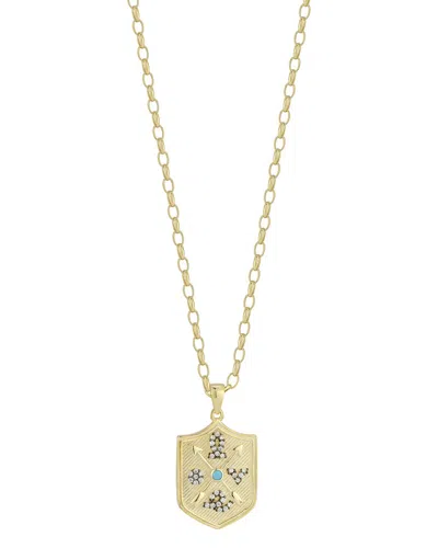 Sphera Milano 14k Over Silver Turquoise Cz Shield Love Necklace In Gold