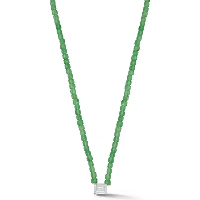 Sphera Milano Emerald Cut Beaded Pendant Necklace In Silver