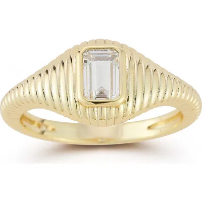 Sphera Milano Emerald Cut Cubic Zirconia Ribbed Ring In Gold