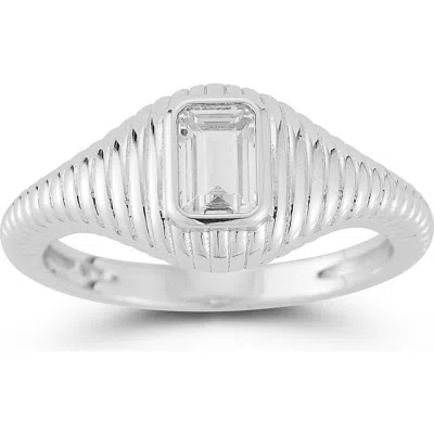Sphera Milano Emerald Cut Cubic Zirconia Ribbed Ring In Metallic