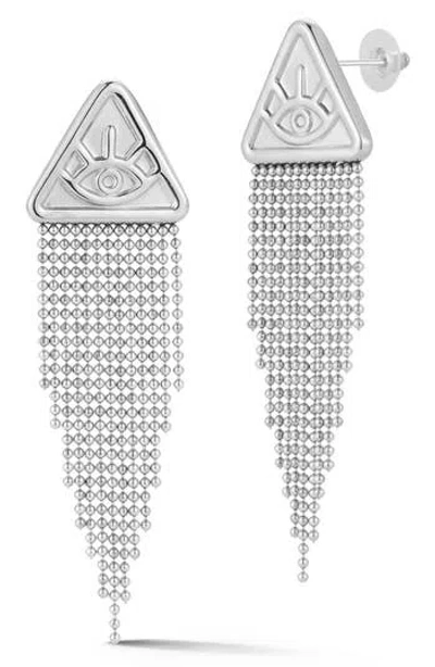 Sphera Milano Plated Evil Eye Fringe Earrings In Silver