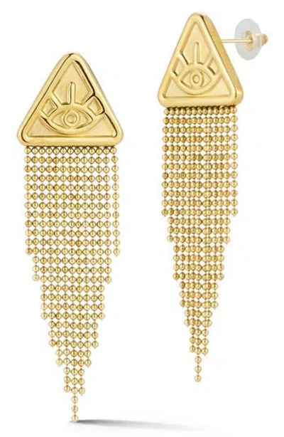 Sphera Milano Plated Evil Eye Fringe Earrings In Gold