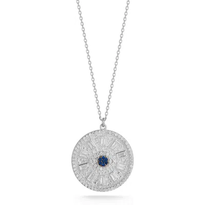 Sphera Milano Evil Eye Medallion Pendant Necklace In Silver